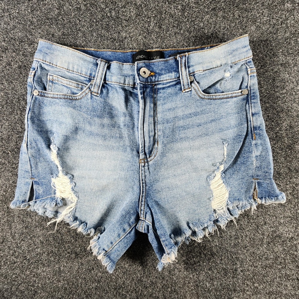 KENDALL + KYLIE The Icon Blue Jean Shorts Women's Size 7/28‎ Distressed Demin